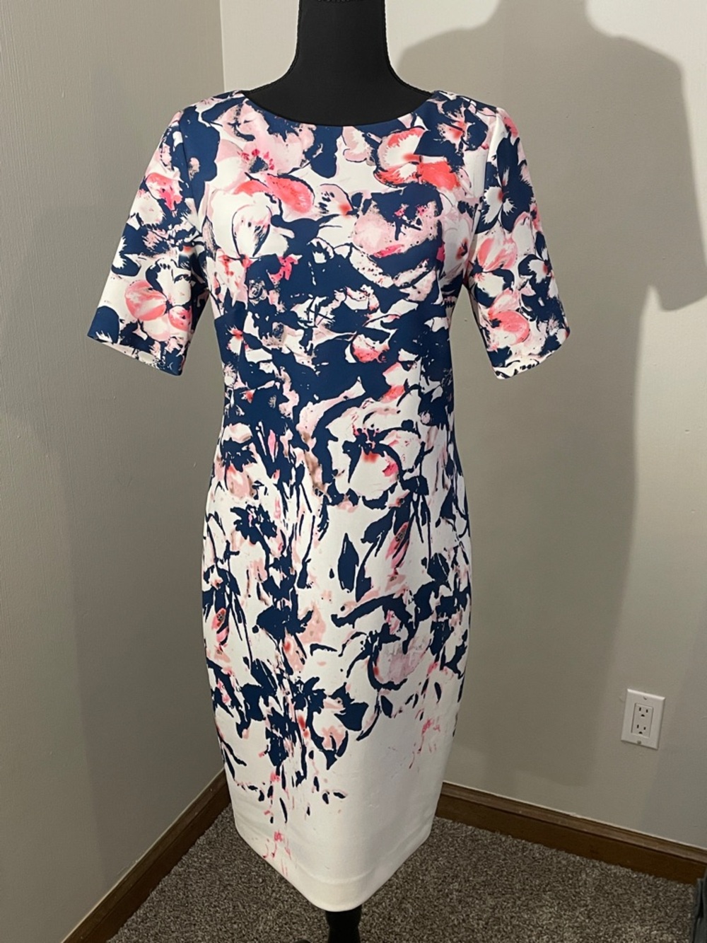Alex Marie Navy, Pink & White Abstract Floral Midi Dress